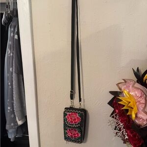 Floral Embroidered Black Crossbody Bag